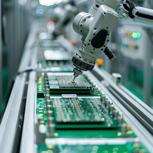 Automated electronics production line assembling circuit boards